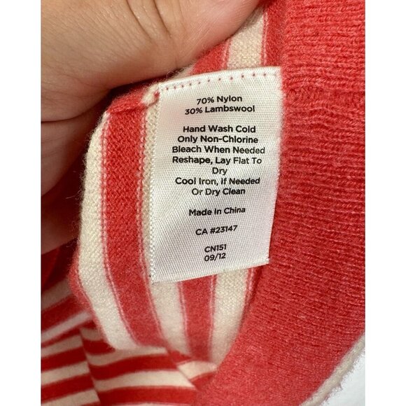 Talbots Lambswool Blend Sweater Womens XL Coral Pink White Stripe Crewneck Top - Picture 4 of 7